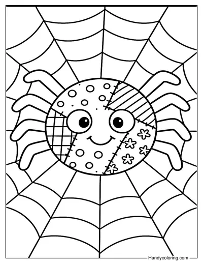 Patchwork Halloween Spider Coloring Page