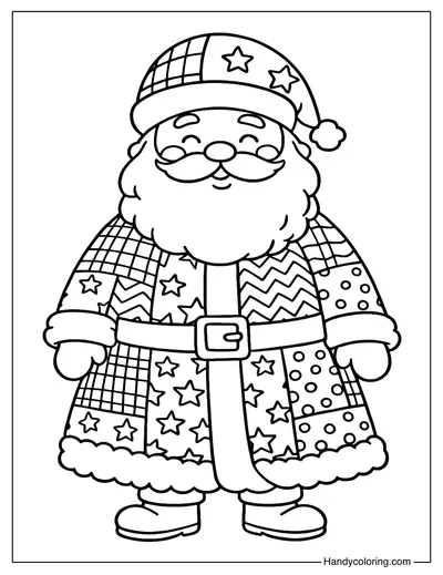 Patchwork Santa Claus Coloring Page