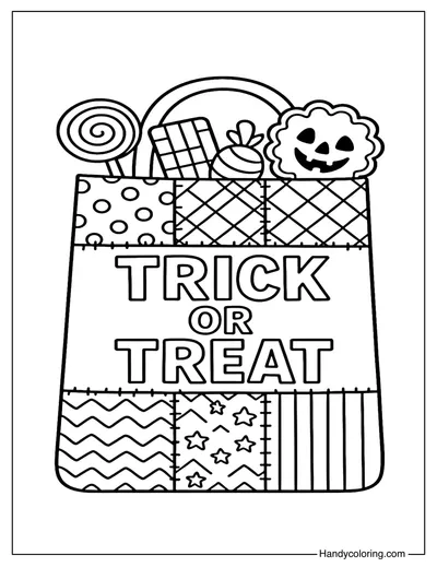 Patchwork Trick or Treat Bag Coloring Page
