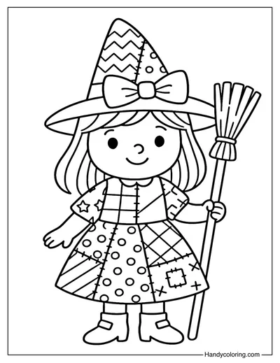 Patchwork Witch Doll Coloring Page