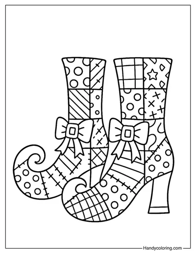 Patchwork Witch Shoes Coloring Page