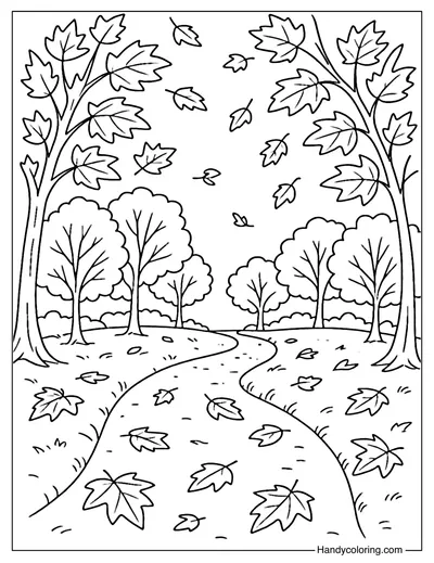 Path with Falling Leaves Coloring Page