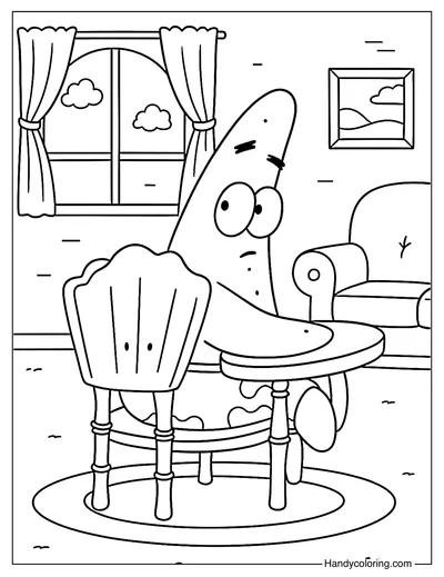 Patrick in the Living Room Coloring Page