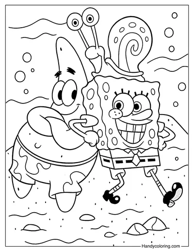 Patrick, SpongeBob, and Gary Coloring Page