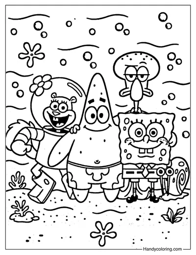 Patrick Star and Friends Coloring Page