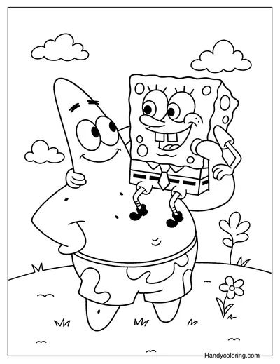 Patrick Star holding SpongeBob Coloring Page