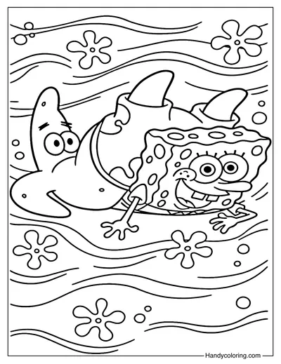 Patrick Star Tumbling with SpongeBob Coloring Page