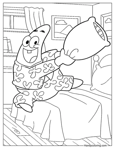 Patrick Star with a Pillow Coloring Page