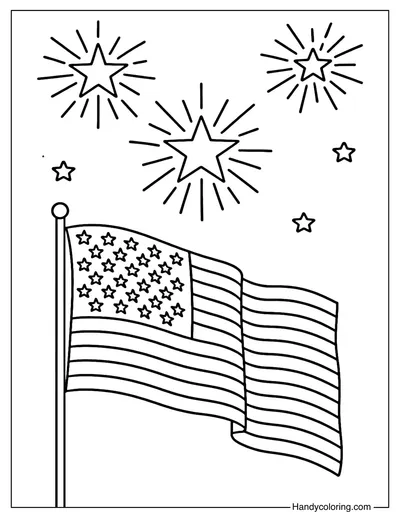 Patriotic Fireworks Coloring Page