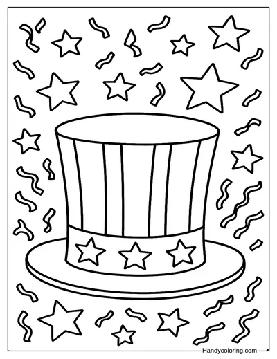 Patriotic Hat and Stars Coloring Page