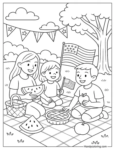 Patriotic Picnic Coloring Page