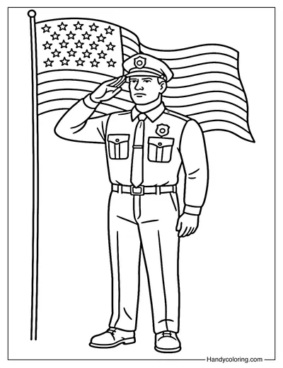 Patriotic Police Officer Coloring Page