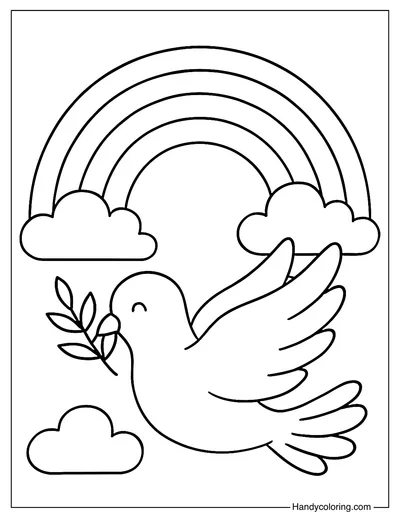 Peace Dove and Rainbow Coloring Page