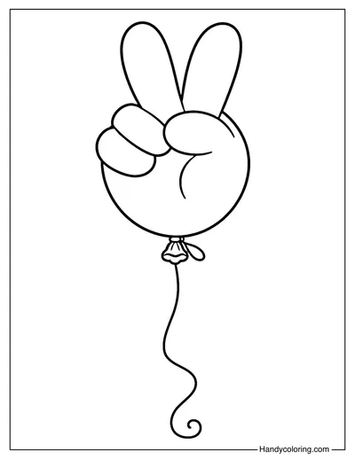 Peace Hand Balloon Coloring Page