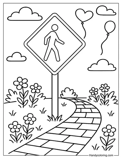 Pedestrian Crossing Wonderland Coloring Page