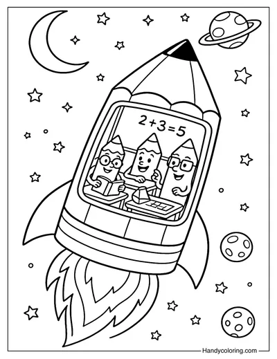 Pencil Rocket Classroom Coloring Page