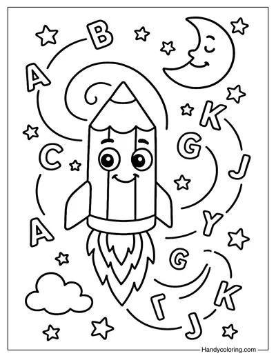 Pencil Rocket Coloring Page