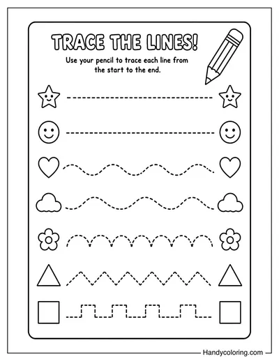 Pencil Tracing Straight Lines Practice Sheet