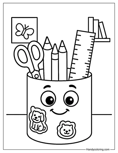 Pencil Tray on Desk Coloring Page