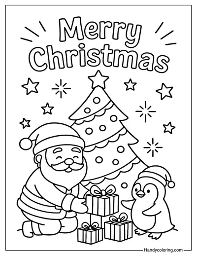 Penguin and Santa Coloring Page