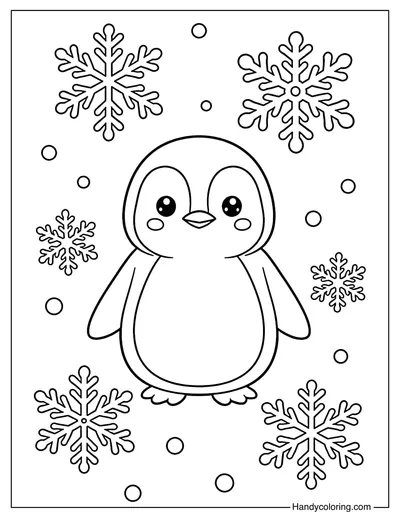 Penguin and Snowflake Coloring Page