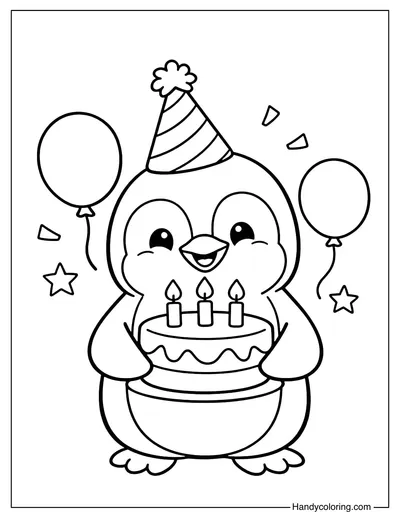 Penguin Birthday Coloring Page