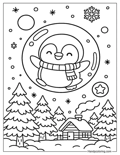 Penguin Bubble Coloring Page