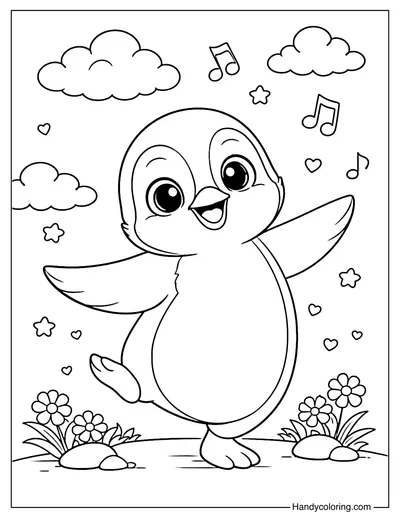 Penguin Dancing Coloring Page