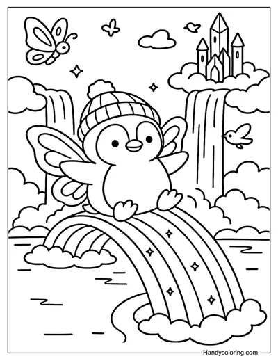 Penguin Fairyland Coloring Page