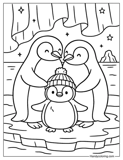 Penguin Family Coloring Page