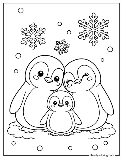 Penguin Family Coloring Page for Kids