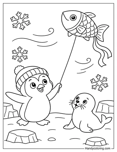 Penguin Flying a Fish Kite