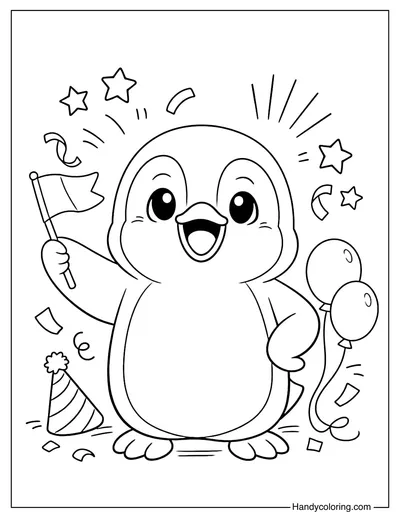 Penguin Holding Flag Coloring Page