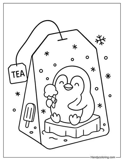 Penguin Ice Cream Tea Bag Coloring Page