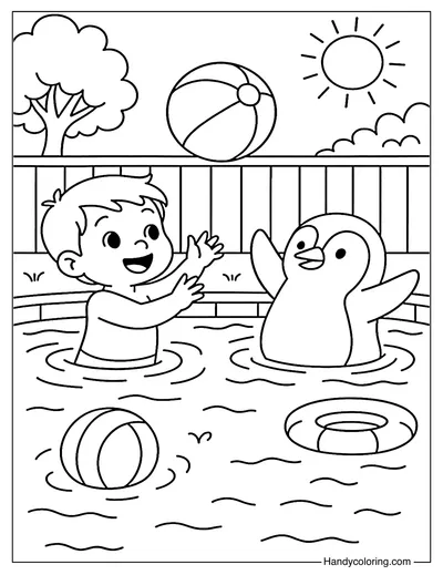 Penguin Pool Games Coloring Page