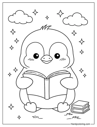 Penguin Reading Book Coloring Page