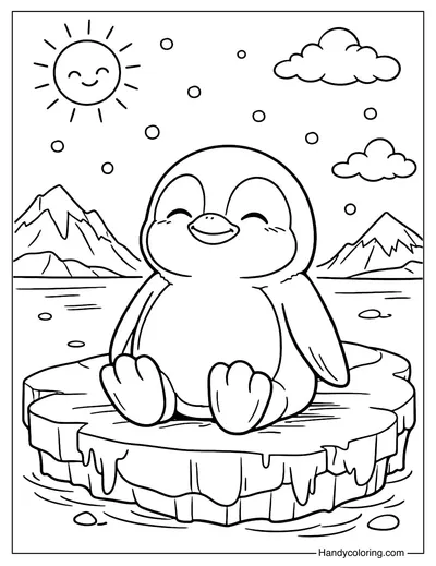 Penguin Sitting on Ice Coloring Page