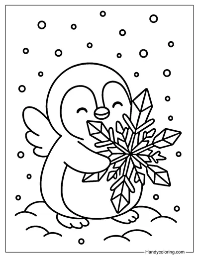 Penguin Snow Bloom Coloring Page