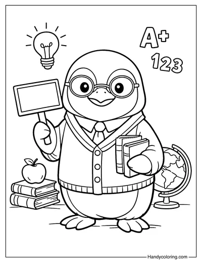 Penguin Teacher Coloring Page