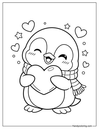 Penguin Valentine Coloring Page