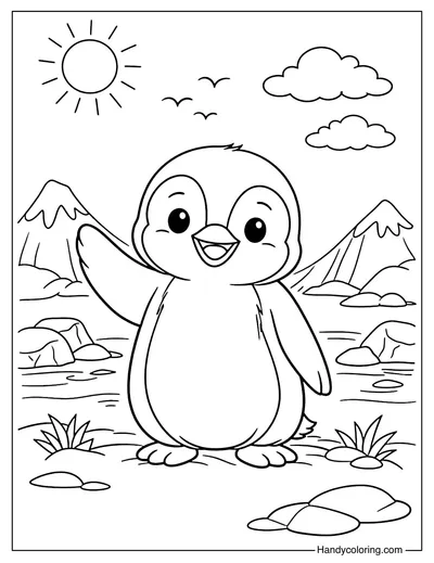 Penguin Waving Hello Coloring Page