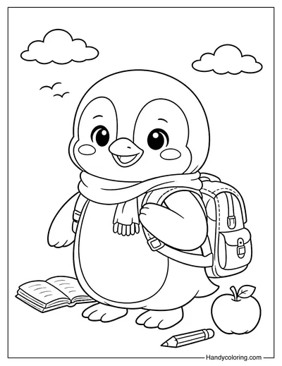 Penguin Wearing Backpack Coloring Page
