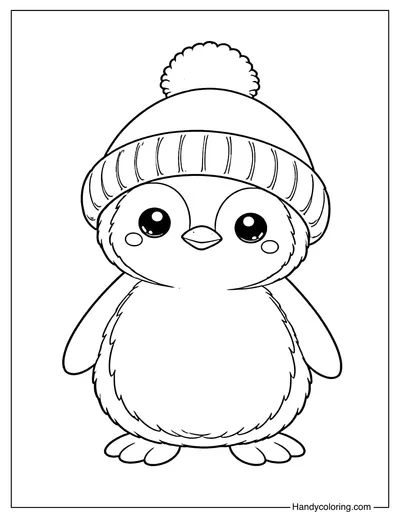 Penguin Wearing Winter Hat Coloring Page