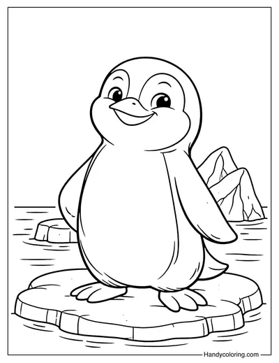 Penguin with Iceberg Coloring Page
