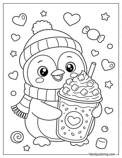 Penguin with Marshmallow Smoothie