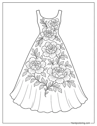 Peony Lace Dress Coloring Page