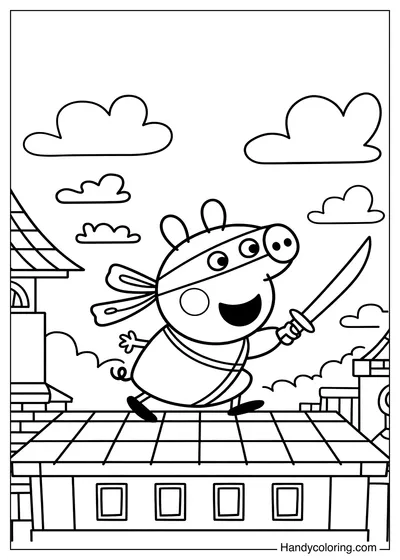 Peppa Pig as a Ninja Coloring for Kids