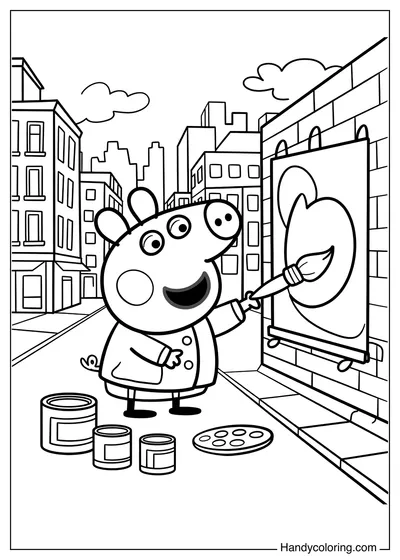 Peppa Pig As A Street Artist to Color