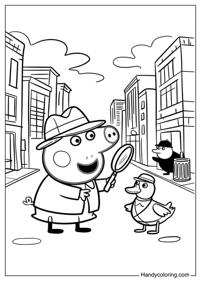 Peppa Pig Detective Coloring Page