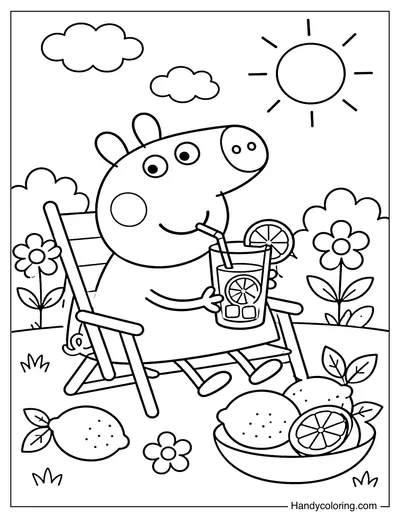 Peppa Pig Drinking Lemonade in Garden